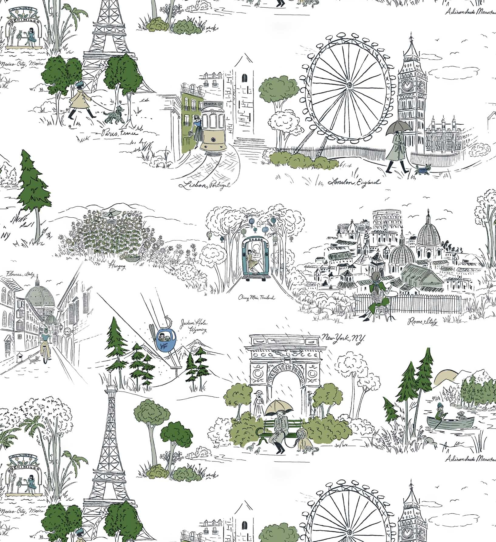 Travel Sketches Peel & Stick Wallpaper Sample - Blue Multi